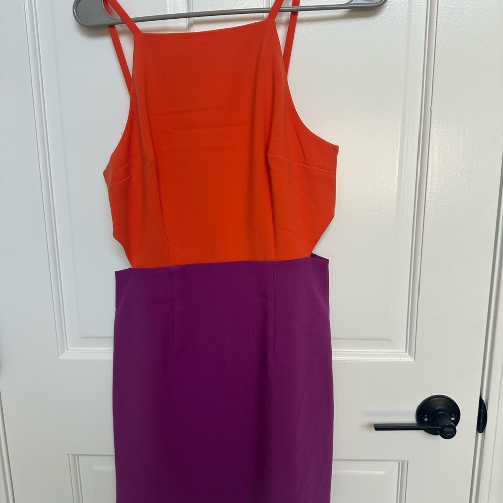 French Connection Vibrant Orange and Purple Backless Dress